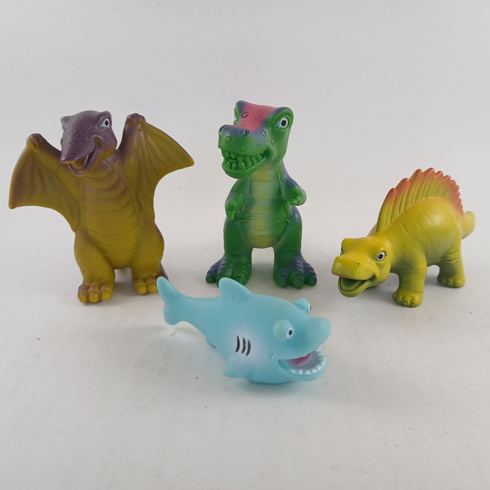 Bath Toys Dinosaur Megaladon Lot Of 4 Plastic Rubber